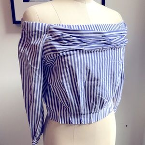 ZARA - Striped Off-The-Shoulder Crop Top